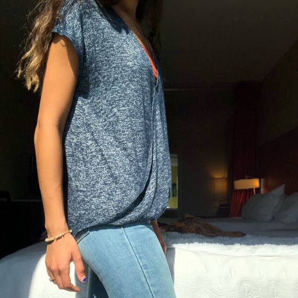 🔴SOLD🔴Rachel Roy Crossover Heather Navy Blouse - Picture 2 of 13
